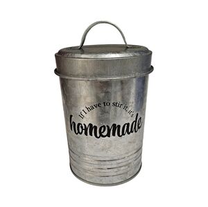 Global Amici Galvanized Metal Storage Tin Silver Cylinder With Lid & Handle